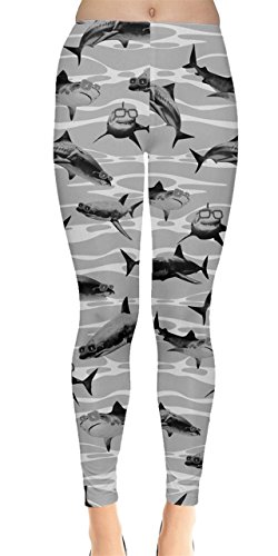 Book Cover CowCow Womens Space Stretchy Tights Sharks Hammerhead Sea Animal Leggings, XS-5XL