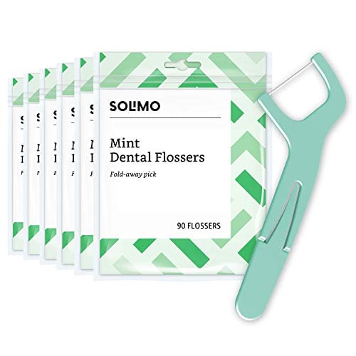 Book Cover Amazon Brand - Solimo Mint Dental Flossers, 540 Count (6 Packs of 90)