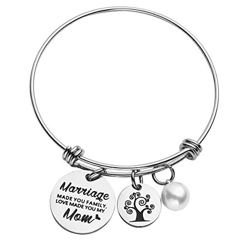 Book Cover omodofo Mother In Law Charm Bracelet Adjustable Stainless Steel Bangle for Mother Stepmother Birthday Wedding