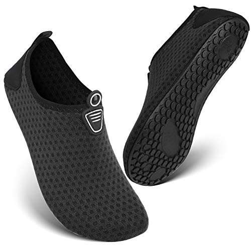 Book Cover HEETA Water Sports Shoes for Women Men Quick Dry Aqua Shoes Barefoot Socks Swim Beach Swim Shoes Black Size: 10.5-11 Women/8-9 Men