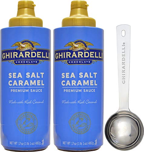 Book Cover 2 Pack - Ghirardelli - Sea Salt Caramel Flavored Sauce - 17 Oz Squeeze Bottle with Limited Edition Measuring Spoon