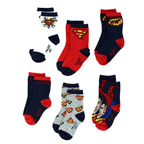 Book Cover DC Comics Superman Boys 6 pack Crew Socks (Toddler/Little Kid)