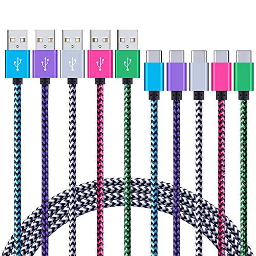 Book Cover Type C Style Charger Cable, HUHUTA 5-Pack 6FT Nylon Braided USB C Fast Charging Cord Replacement for Samsung Galaxy Note 10 S10e S20,LG V50 V40 G8 G7 ThinQ,Google Pixel 3a 3 4 XL,Moto Z4 G7 G8 Play