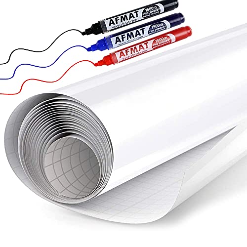Book Cover White Board Wallpaper, White Board Roll, Stick on White Boards for Wall, 1.5x11ft Peel and Stick Dry Erase Roll, Stain-Proof, Super Sticky Whiteboard Sticker Wall Decal for Wall/Table/Door,3 Markers