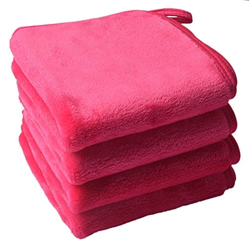 Book Cover Sinland Microfiber Makeup Remover Cloth Face Cloths Facial Cleaning Towels Fast Drying Washcloth 400 gsm 9.8Inchx9.8Inch 4 Pack Dark Pink