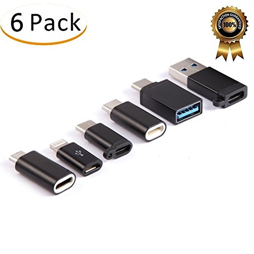 Book Cover USB Type C Adapter,Micro USB to USB C Adapter,USB Type C to USB-A, USB C to USB 3.0 Adapter,for iphone8 MacBook Samsung S9 S8 Plus Google Pixel 2 XL and more-6Pack Black