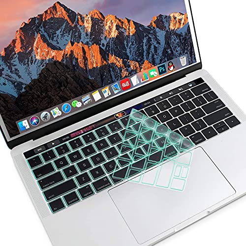 Book Cover MOSISO Premium Ultra Thin TPU Keyboard Cover Compatible with MacBook Pro with Touch Bar 13 and 15 inch 2019 2018 2017 2016 (Model: A2159, A1989, A1990, A1706, A1707) Transparent Skin, Mint Green