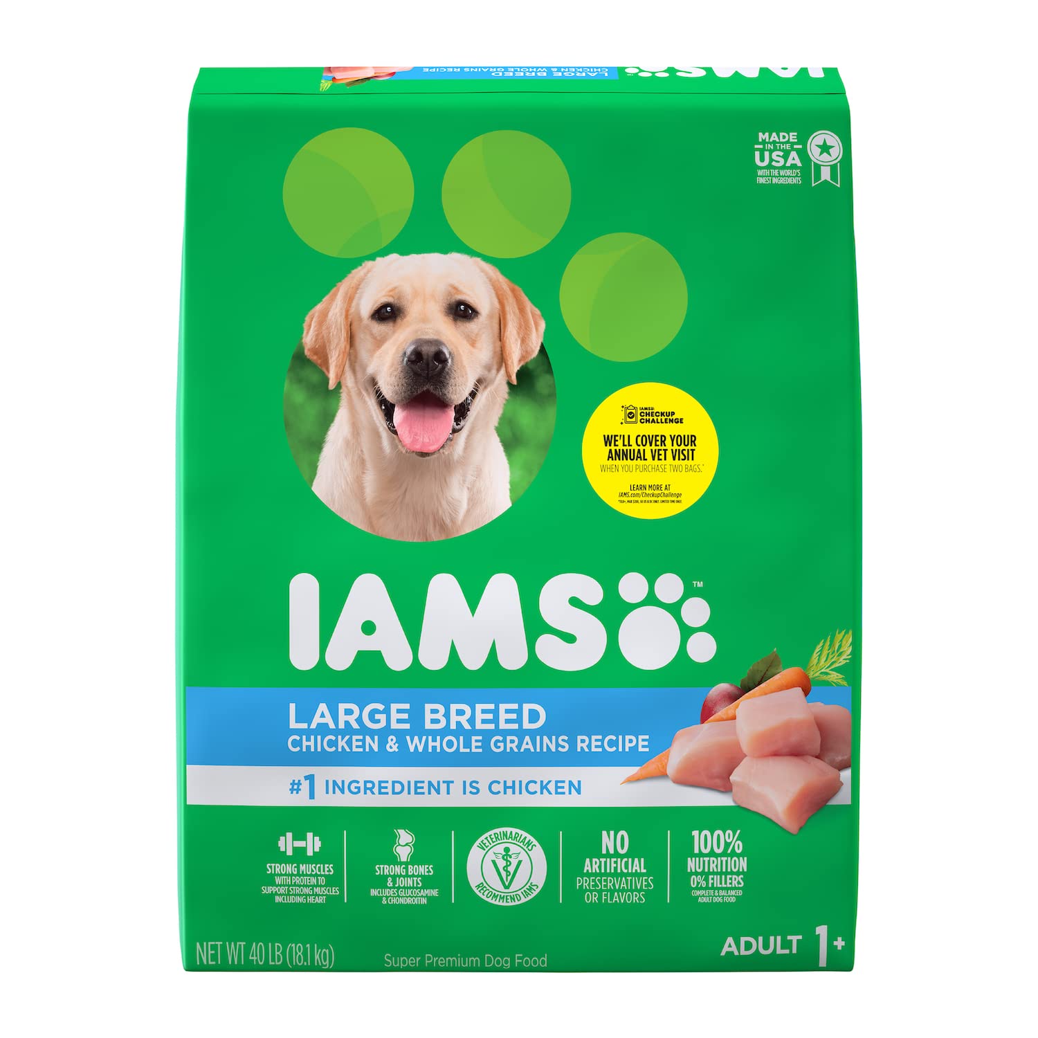 Book Cover IAMS Adult High Protein Large Breed Dry Dog Food with Real Chicken, 40 lb. Bag Chicken 40 Pound (Pack of 1)