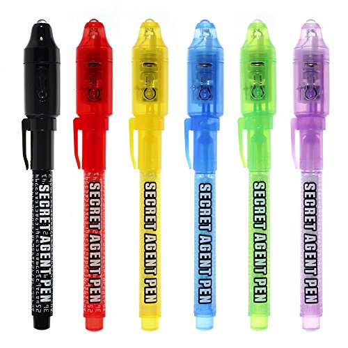 Book Cover MALEDEN Invisible Ink Pen, Upgraded Spy Pen Invisible Ink Pen with UV Light Magic Marker for Secret Message and Kids Halloween Goodies Bags Toy (6pcs)