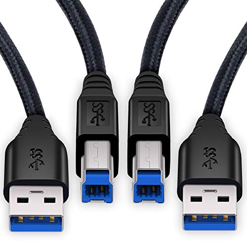 Book Cover USB 3.0 A to B Cable, Besgoods 2-Pack 6ft Extra Long Braided USB 3.0 Cable A Male to B Male Cable Cords - Black