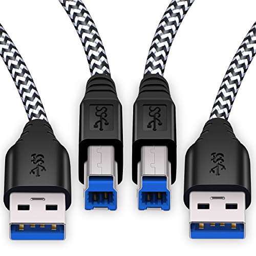 Book Cover USB 3.0 Type A to B Cable, Besgoods 2-Pack 6ft long braided USB 3.0 Cable - A-Male to B-Male USB Cable - White
