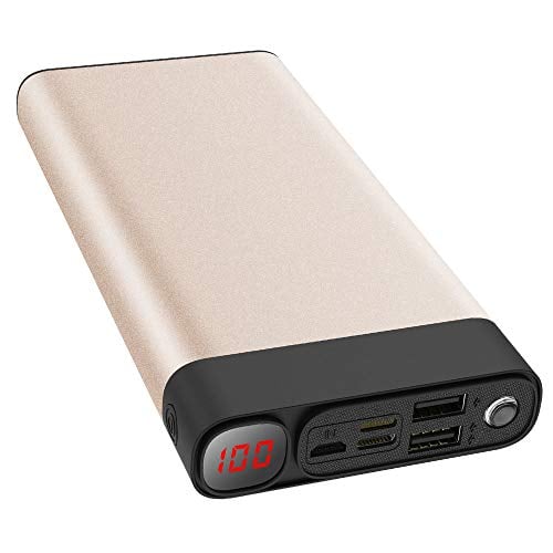 Book Cover Portable Charger Power Bank 10000mAh with Flashliight Quick Charge Safe Metal Case Small Size Smart Phone iPhone iPad Samsung LG (Gold)