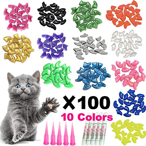 Book Cover YMCCOOL 100pcs Cat Nail Caps/Tips Pet Cat Kitty Soft Claws Covers Control Paws of 10 Nails Caps and 5Pcs Adhesive Glue 5 Applicator with Instruction