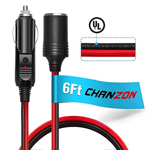 Book Cover [UL Wire]Chanzon Pure Copper 6Ft Cigarette Lighter Extension Cord 12V 16AWG Heavy Duty Cable Fused Auto DC Power Plug 12 24 Volt for Car Tire Inflator Cleaner Male Female Socket Adapter