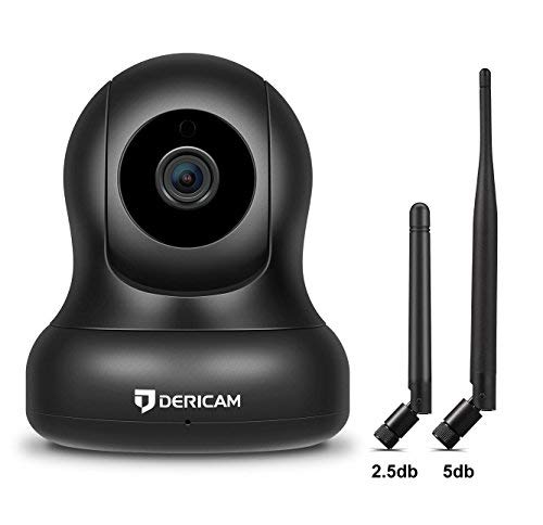 Book Cover Dericam HD Home Security Camera, Wireless WiFi Camera with an Additional 5db Powerful Antenna for Home Monitor, Pan/Tilt Control, 4X Digital Zoom, Night Vision, Black
