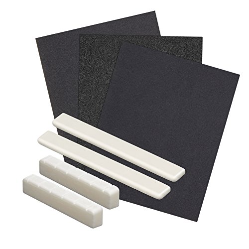 Book Cover Blisstime 2 Sets of Classical Guitar Bone Saddle and Nut 3Pcs Sand Paper Premium Quality