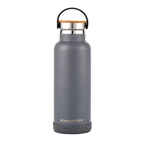 Book Cover KANGFUTE Stainless Steel Water Bottle, Double Walled Vacuum Insulated Thermos Flask, BPA Free with Leak Proof Lid, Keeps Drinks Hot for 24 Hours, Cold for 12 Hours Grey