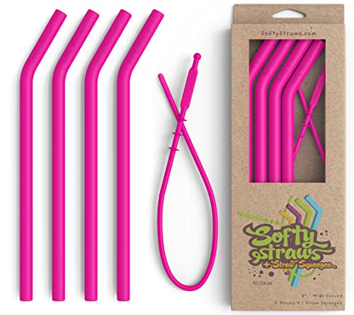 Book Cover Reusable Silicone Drinking Straws - Big Size with Curved Bend for Tumblers Made from BPA Free No-Rubber Silicon - Flexible, Collapsible, Chewy, Bendy, Safe for Kids/Toddlers