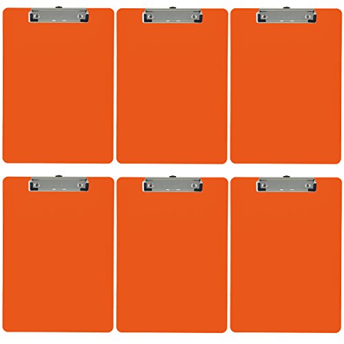 Book Cover Trade Quest Plastic Clipboard Opaque Color Letter Size Low Profile Clip (Pack of 6) (Orange)