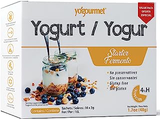 Book Cover Yogourmet 16 Pack Freeze Dried Yogurt Starter Value Pack, All Natural, Kosher, Gluten Free - 1 Box Containing 16 Each 3 Grams Packets 1.7 Onces