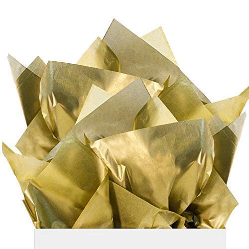 Book Cover UNIQOOO 60 Sheets Metallic Gold Foil Gift Tissue Paper Bulk, Large 20X26 Inch, Recyclable Durable For Gift Bags Box Gift Wrapping DIY Craft, Wedding Birthday Party Favor Decor, Shredded Filler, Pinata