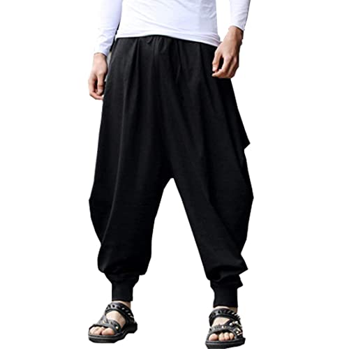Book Cover ellazhu Men's Elastic Waist Harem Pants Sweaterpants Yoga Trousers Baggy Joggers GYM22 A