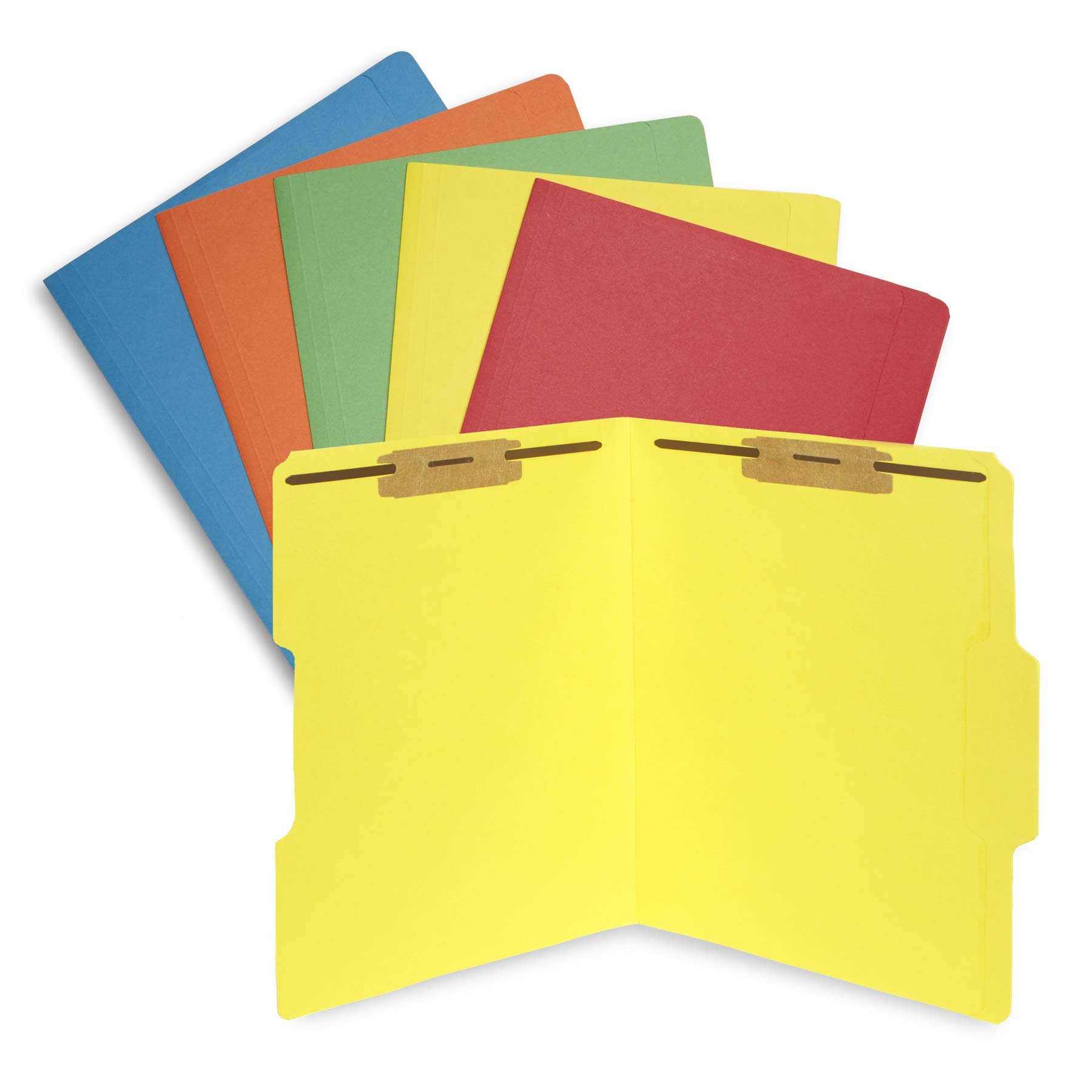 Book Cover 50 Assorted Color Fastener File Folders - 1/3 Cut Reinforced Tab - Durable 2 Prongs Bonded Fastener Designed to Organize Standard Medical Files, Law Client Files, Office Reports - Letter Size