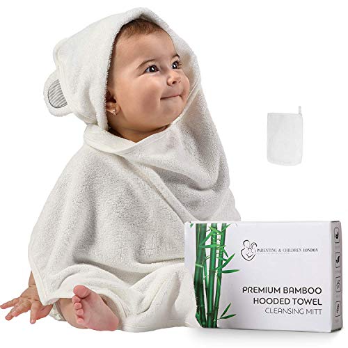 Book Cover Organic Bamboo Hooded Baby Towel and Washcloth Set - Softest Unisex Bath Towel for Kids, Infants and Toddlers - Perfect for Girls and Boys (Grey)
