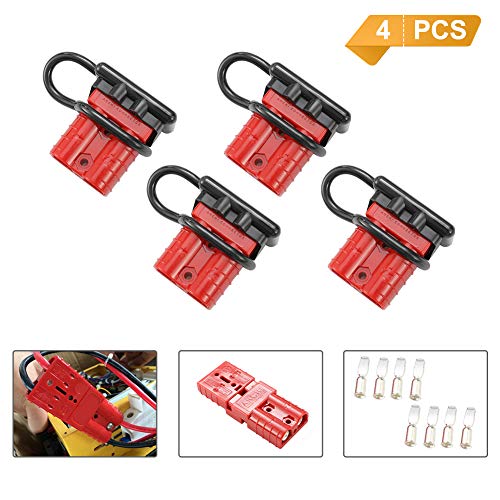 Book Cover BUNKER INDUST 50A 6-10 Gauge Battery Quick Connect Disconnect Wire Harness Plug Kit 4 Pcs Battery Cable Quick Connect Disconnect Plug for Winch Auto Car Trailer Driver Electrical Devices,Red