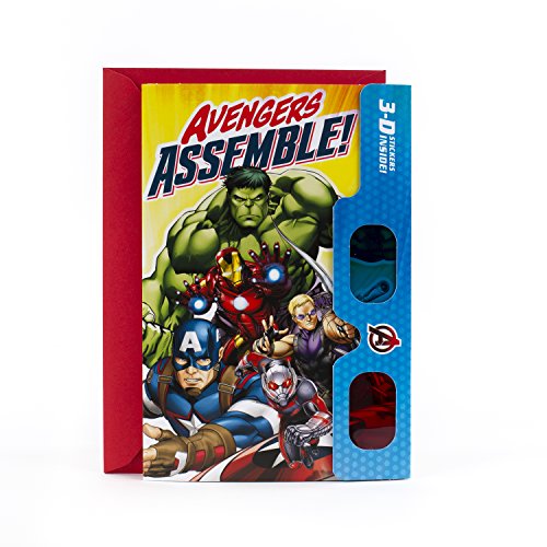 Book Cover Hallmark Avengers Birthday Card with 3D Stickers and Glasses (Avengers Assemble!)
