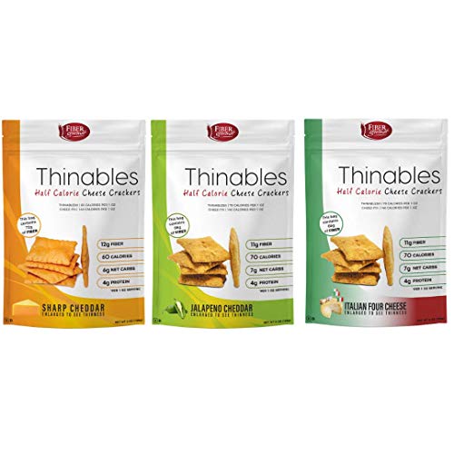 Book Cover Thinables Assortment Bundle, High Fiber Low Carb Snack Crackers, 3 bags, 6 ounces each