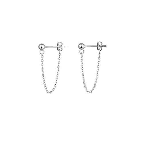 Book Cover Tiny Ball Earrings with Chain Dangle Earrings 925 Sterling Silver Stud Earrings