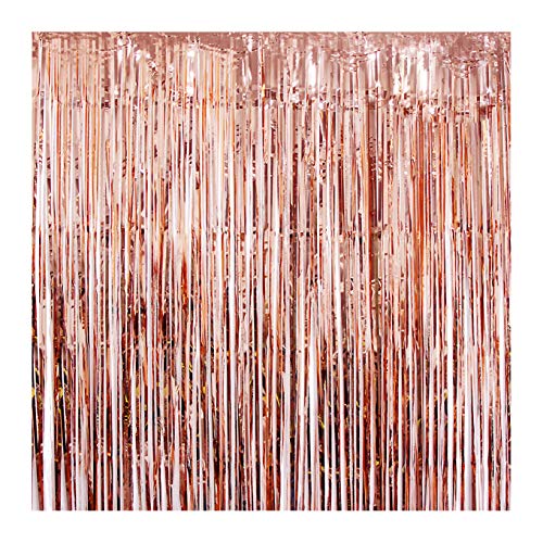 Book Cover UTOPP 2 Pack Rose Gold Foil Fringe Curtains Photo Backdrop, 3ft x 8 ft Shiny Metallic Tinsel Party Door Curtain Photo Booth Props for Birthday Wedding Bridal Baby Shower Party Decorations