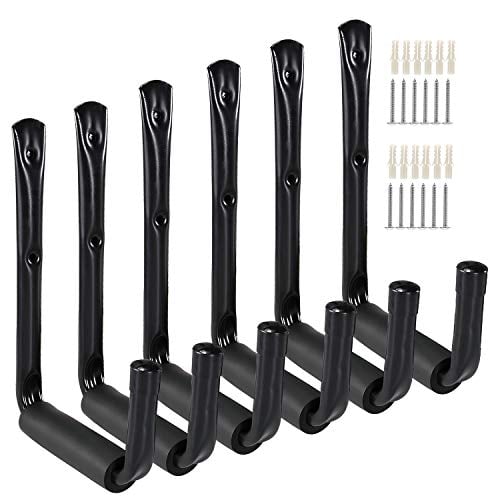 Book Cover Ihomepark Heavy Duty Garage Storage Utility Hooks with Jumbo Arm Wall Mount Bicycle Hanger & Organizer for Ladder Tool Chair Hose(6 Pack-Black)