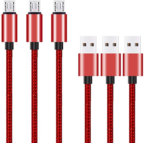 Book Cover Ailun Micro USB Cable 10ft 3Pack High Speed 2.0 USB A Male to Micro USB Sync Charging Nylon Braided Cable for Android Phone Charger Cable Tablets Wall and Car Charger Connection Red