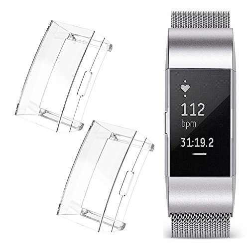 Book Cover Ultra Slim Soft Full Cover Case for Fitbit Charge 2, Crystal, TPU Protective Cases Frame Shockproof Cover Shell Accessories for Fitbit Charge 2 Smart Watch (Clear 2Pcs)