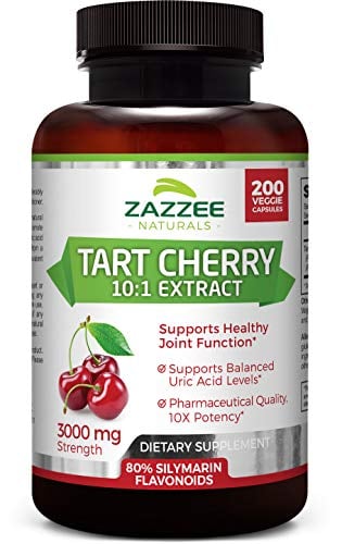 Book Cover Zazzee Tart Cherry Extract, 200 Veggie Caps, 3000 mg Strength, Potent 10:1 Extract, Over 6-Month Supply, Vegan, Non-GMO and All-Natural