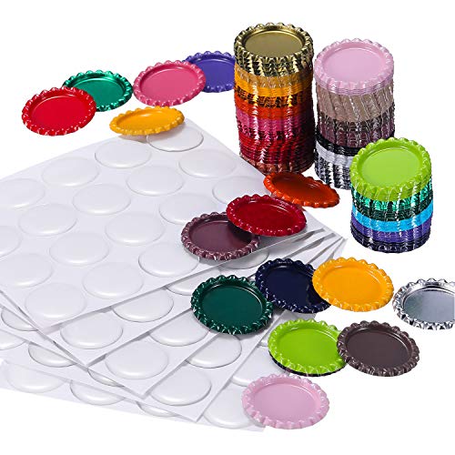 Book Cover TecUnite 100 Pieces Flattened Bottle Caps in Double Sides Printed Mixed Colors and 100 Pack 1 Inch Clear Stickers for Photo Pendant Craft Jewelry Making