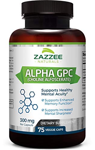 Book Cover Zazzee Alpha GPC Choline 600 mg per Serving, 75 Count, Vegan, Support for Overall Brain Function, Memory, Focus and Concentration