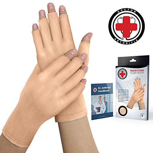 Book Cover Doctor Developed Nude Arthritis Gloves/Skin Gloves and Doctor Written Handbook - Soft with Mild Compression, for Arthritis, Raynauds Disease & Carpal Tunnel (Open-fingertips, Small)