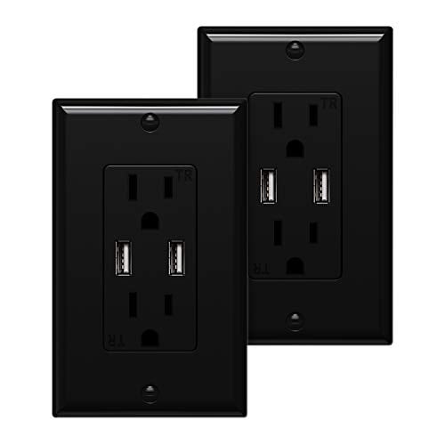 Book Cover WEBANG USB Wall Outlet Black 3.6A Dual High Speed USB Charger Electrical Outlet 15Amp/125V Receptacle 2 Pack Wall Plate Screw Included