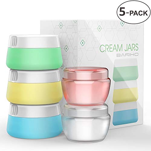 Book Cover Travel Accessories Bottles Containers Sets, Silicone & PP Cream Jars for toiletries, Compact Travel Size Containers with Hard Sealed Lids for Face Hand Body Cream (5 Pieces)