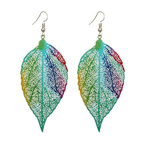 Book Cover Fashion Metal Hollow Colorful Leaf Pendant Drop Hook Earrings Statement Jewelry Blue
