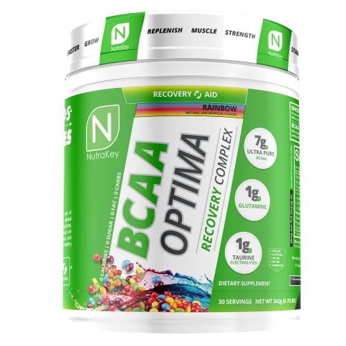Book Cover Nutrakey BCAA Optima Post Workout Recovery Complex, No Sugar, No Carb, Recovery Aid, Rainbow