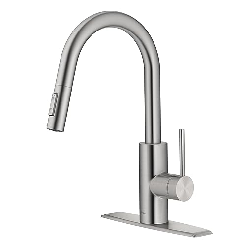 Book Cover KRAUS Oletto™ Spot Free Stainless Steel Finish Dual Function Pull-Down Kitchen Faucet, KPF-2620SFS, 15 1/8 inch