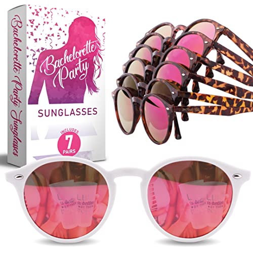 Book Cover Bachelorette Sunglasses (7 Pack) Rose Gold Bridesmaid Sunglasses, Giftable Bride Sunglasses - Bachelorette Party Sunglasses (6)