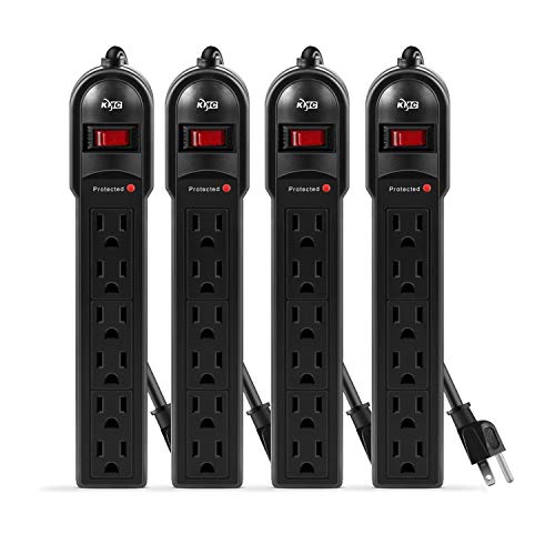 Book Cover KMC 6-Outlet Surge Protector Power Strip 4-Pack, Overload Protection, 2-Foot Cord, 600 Joule