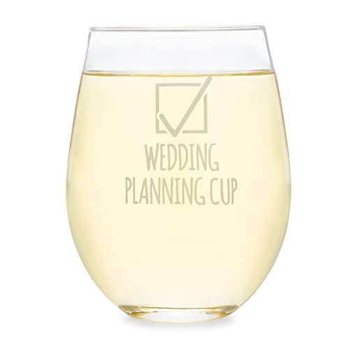 Book Cover Wedding Planning Wine Glass - 17 oz Stemless Wine Glass - Engagement Gift for Bride, Newly Engaged
