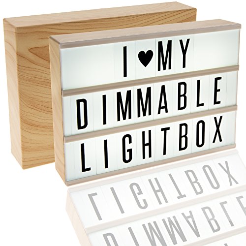 Book Cover ENZZONE 380 Tiles, Woodgrain Effect Dimmable Cinema Light Box, Unique Kids Night Light, Cinematic Vintage Marquee Sign with Changeable Letters and Fun Symbols |USB Mains Power Plug Adapter