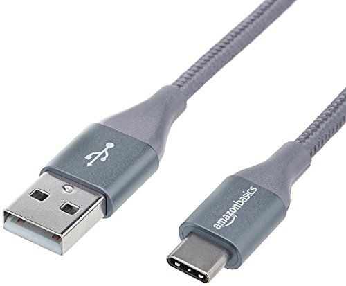 Book Cover AmazonBasics Double Braided Nylon USB Type-C to Type-A 2.0 Male Charger Cable | 1 foot, Dark Grey